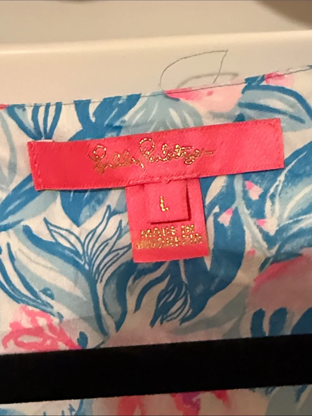 Lilly Pulitzer Blue & Pink Floral V-Neck Puff Sleeve Blouse